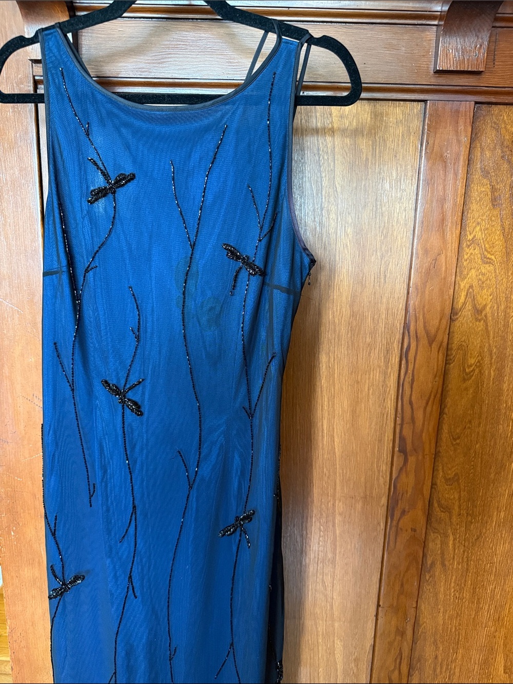 Vintage Retro Rimini Elegant Blue Sleeveless Beaded Dragonfly Dress